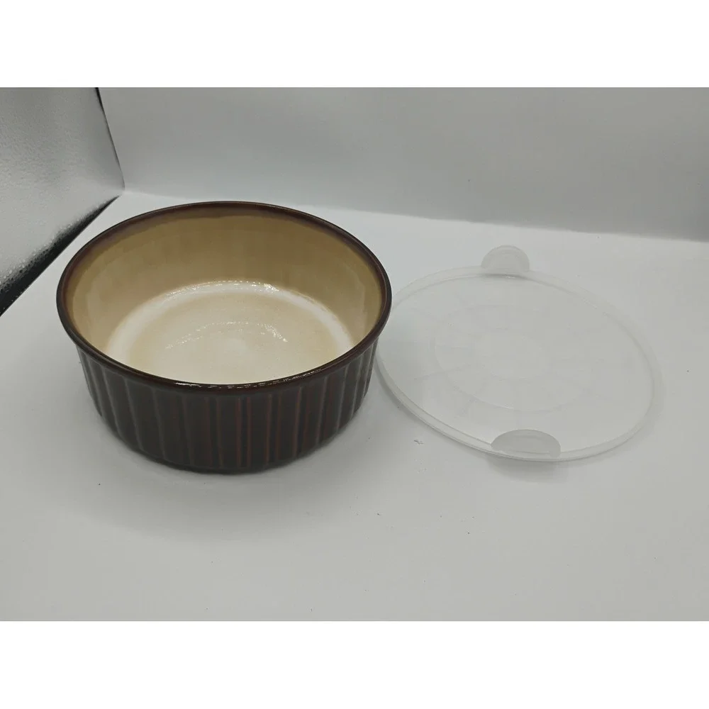 Sango Nova Brown Ceramic Ramekin Small Brown Excellent Ribbed Bakeware with Lid